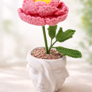 Crochet peony flower pot